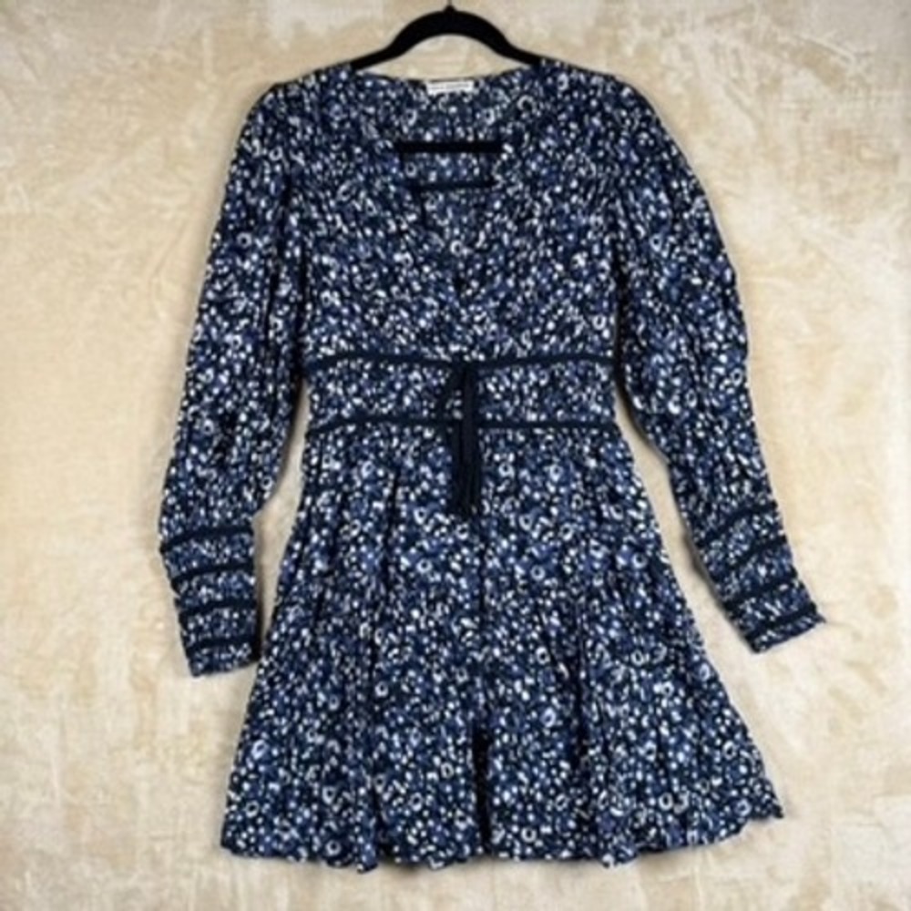 Ulla Johnson Marielle Midnight Floral Cotton Gauze Mini Dress Boho Sleeve Size 4